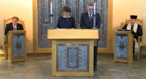 Co-chairs speaking at 75th anniversary civic service
